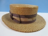 Early Stetson Medalist Sinclair Men's Wear Straw Hat/Brater's Hat w/ Ribbon Circa 1930s-40s
