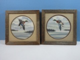 Pair Original Watercolor Painting of Mallard Ducks in Flights Artist Signed William Rodgers Jr.