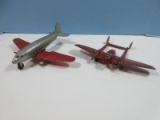 Lot Pressed Steel Painted Red Wyandotte P-38 Airplane and Wyandotte Pressed Steel Airplane