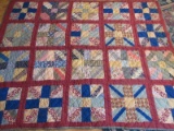Vintage Traditionally Pieced Pattern Nine Patch Variation Summer Quilt Approx. 63