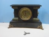 Antique Seth Thomas Adamantine Keywind Black Mantel Clock Ebony Finish 8 Day Time & Strike