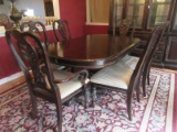 Refined 9pc Collezione Europa Furniture Mahogany Double Pedestal Table w/2 Leaves & 6 Chairs