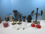 Lot Set of 3 Resin Baroque Style Graduated Height Pillar Candle Stands Antique Bronze Patina,