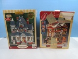 2 Collectible Lemax Christmas Village Lighted Porcelain Buildings, 