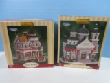 2 Collectible Lemax Christmas Village Lighted Porcelain Buildings, 