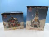 2 Lemax Carole Towne 2001 Collection Christmas Village Series Lighted Porcelain Building---