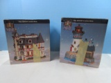 2 Lemax Carole Towne 2001 Christmas Village Series Lighted Porcelain Building 