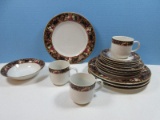 16pcs Sakura Vitromaster Dinnerware Avalon Pattern Multicolor Fruit Rim Black/Tan Trim Design