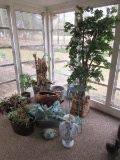 Lot 6ft Silk Tree in Basket, Whimsical Figural Pig Planter, Decorative Planters, Plant Stand etc.