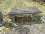 3pc Concrete Vintage Garden Bench Seat Has Relief Swans & Cattails Base has Scrollwork &