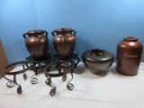 Lot Pair Ceramic Traditional Double Handled Vessel 9