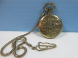 Collectors Collezio Quartz Pocket Watch w/Fob Embossed Western Stage Coach Design