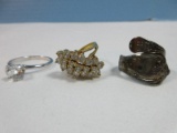 4 Fashion Rings Cubic Zirconia Waterfall Cluster Ring Size, Silverplate Handle & Solitaire Stone