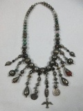 Spectacular Dangling Charm Necklace w/Polished Accent Gemstones & Metal Beads Accents