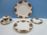 NEW 5pc Place Setting Royal Albert Bone China Old Country Rose Pattern Montrose Shape Red &