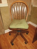 Classic Oak Paddle Back Windsor Style Desk Chair on Casters