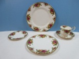 NEW 5pc Place Setting Royal Albert Bone China Old Country Rose Pattern Montrose Shape Red &
