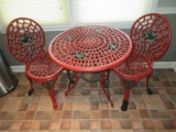 3 pc. Painted Cast Iron Patio Bistro Set Reticulated Hummingbirds and Flowering Vines Design