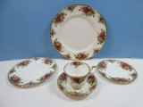 NEW 5pc Place Setting Royal Albert Bone China Old Country Rose Pattern Montrose Shape Red &