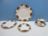 NEW 5pc Place Setting Royal Albert Bone China Old Country Rose Pattern Montrose Shape Red &