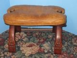 Too Cool Classic Camel Saddle Footstool w/ Brass Accents Leather Seat (Some Wear)