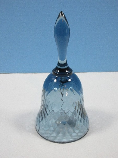 Fenton Art Glass Hand Painted Collectors Federal Blue Optic Diamond Pattern 7" Bell Butterfly &