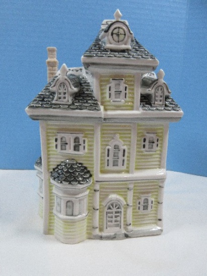 2pc Collectible Cookie Jar Charming Victorian House 10"