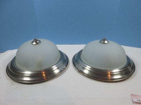 Pair Ceiling Flush Mount Light Fixtures w/Dome Glass Frosted Shade Globe Covers