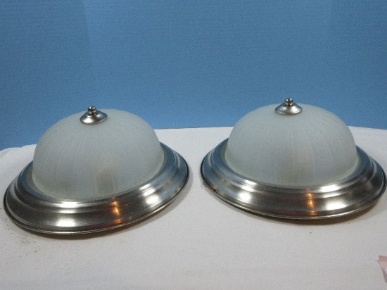 Pair Ceiling Flush Mount Light Fixtures w/Dome Glass Frosted Shade Globe Covers