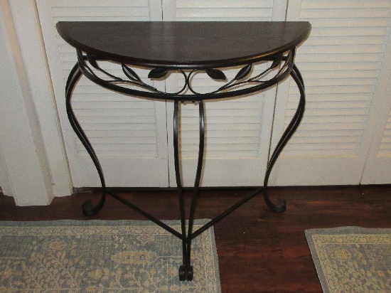Post Modern Console Demilune Entry/Accent Half Round Table Oil Rubbed Bronze Finish Vine
