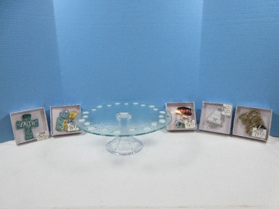 6pc Set Demdaco Silvestri 13"D Glass Fusion Pedestal Pop-Ins 5"H Cake Stand w/5 Interchangeable