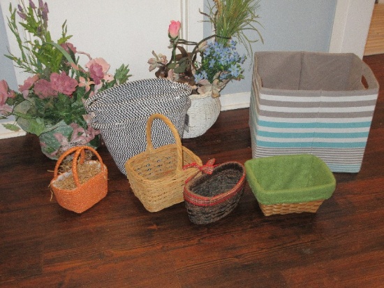 Lot Wicker Baskets,2 Braided Storage Bins, Woven Basket etc.