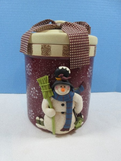 Adorable 3D Snowman Figure Adorned w/Snowflakes Details Whimsical Cookie Jar