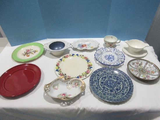 Lot Hand painted 8 3/4" Reticulated Rim Blue/White Plate, Asian Flowering Vine 10" Plate,