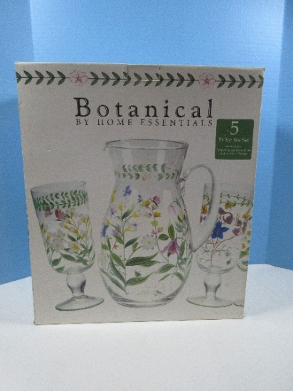 5pc Home Essentials Botanical Ice Tea Set Features 4 Iced Tea 18oz Goblets & 80oz Pitcher in