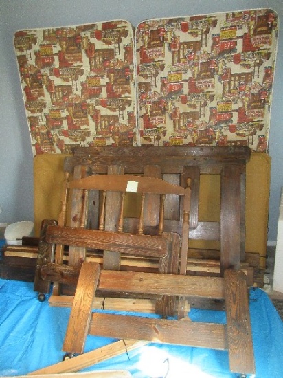 Knotty Pine Custom Made Bunk Beds w/Mattresses + Maple Twin Spindle Headboard