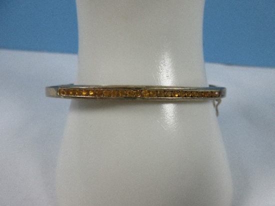 Gold Tone Hinged Bracelet w/Pave Citrine Gemstones