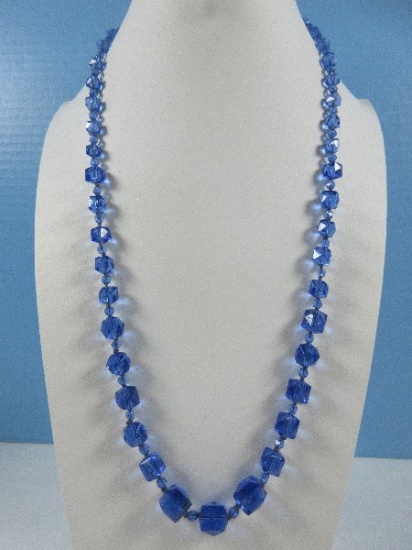 Dazzling Vintage Art Deco Style Czech Graduated Faceted Crystal Royal Blue