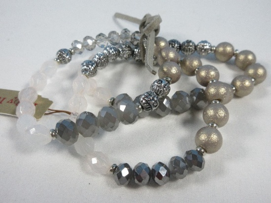 Set 3 Silver Bells Stretch Bracelets by Rudy Rd. Mixed Design