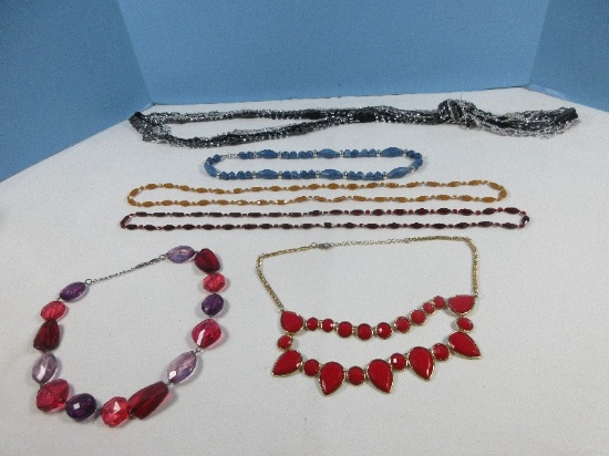 Lot Jewel Tone Multi-Faceted Choker, Boho Brown Beads Necklace, Synthetic Polymers