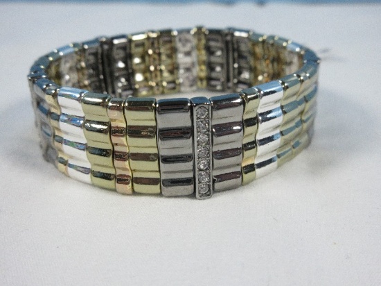 Nine West Stretch Bracelet Gold/Silver/Hematite Tone Alternating Design