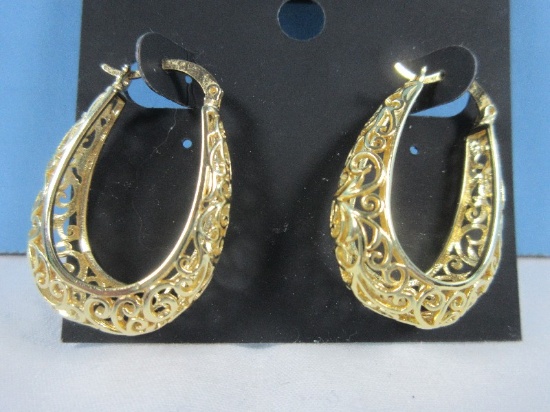 Beil Silver Works Gold Plated 1.2" Filigree Hoop Earrings