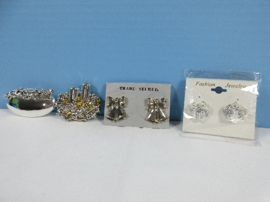 Lot Christmas Santa Claus in Sleigh Pulled by Reindeer Brooch Pendant, Fashion Jewelry Gift