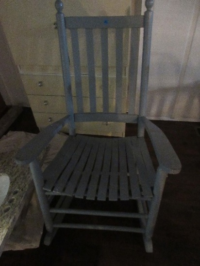 Traditional Painted Gray Porch Rocking Chair Slat Back/Seat Armrest Rocker Weathered Patina-