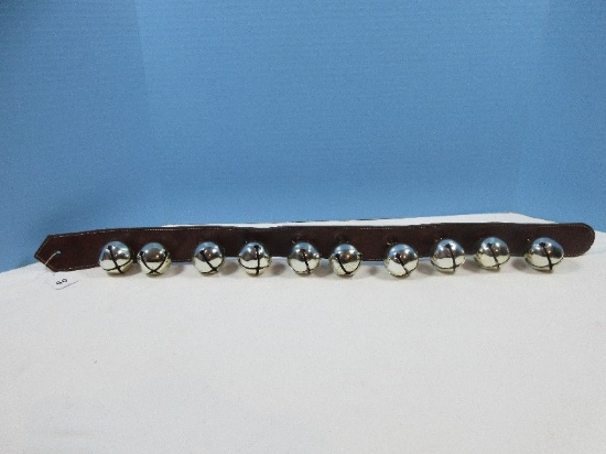 Sleigh Bells on Faux Leather Strap 10 Bells 29"L