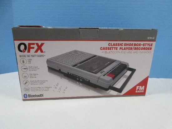 QFX Classic Shoe-Box Style Cassette/Recorder + Bluetooth & USB & FM Radio in Original Box