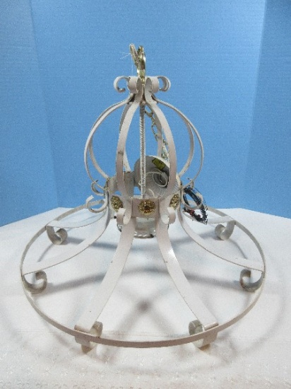 French Country Farmhouse Inspired Chandelier Metal Antique White Finish Open Cage Structure