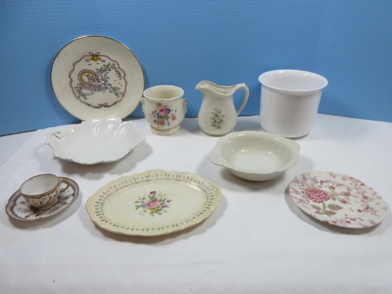 Lot Limoges Bone China Demitasse Cup/Saucer, Cronin China 9 1/2" Oval Tray, Baby Birth Record