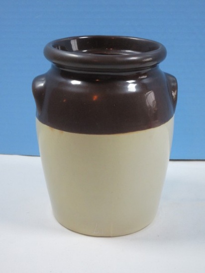 Scarce Find Hewell Pottery Brown Two Tone 1/2 Gallon Storage Crock Vessel w/Lug Handles