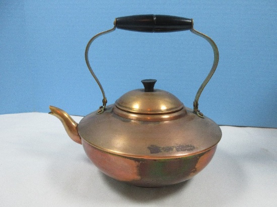 Solid Copper Teapot w/Swing Wooden Handle Made in Portugal